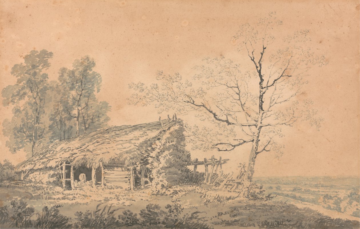 Landskab med lade, ca. 1795 (grafit & vask på papir) af Joseph Mallord William Turner