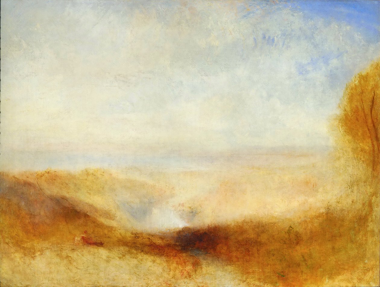 Landskab med en flod og en bugt i baggrunden af Joseph Mallord William Turner