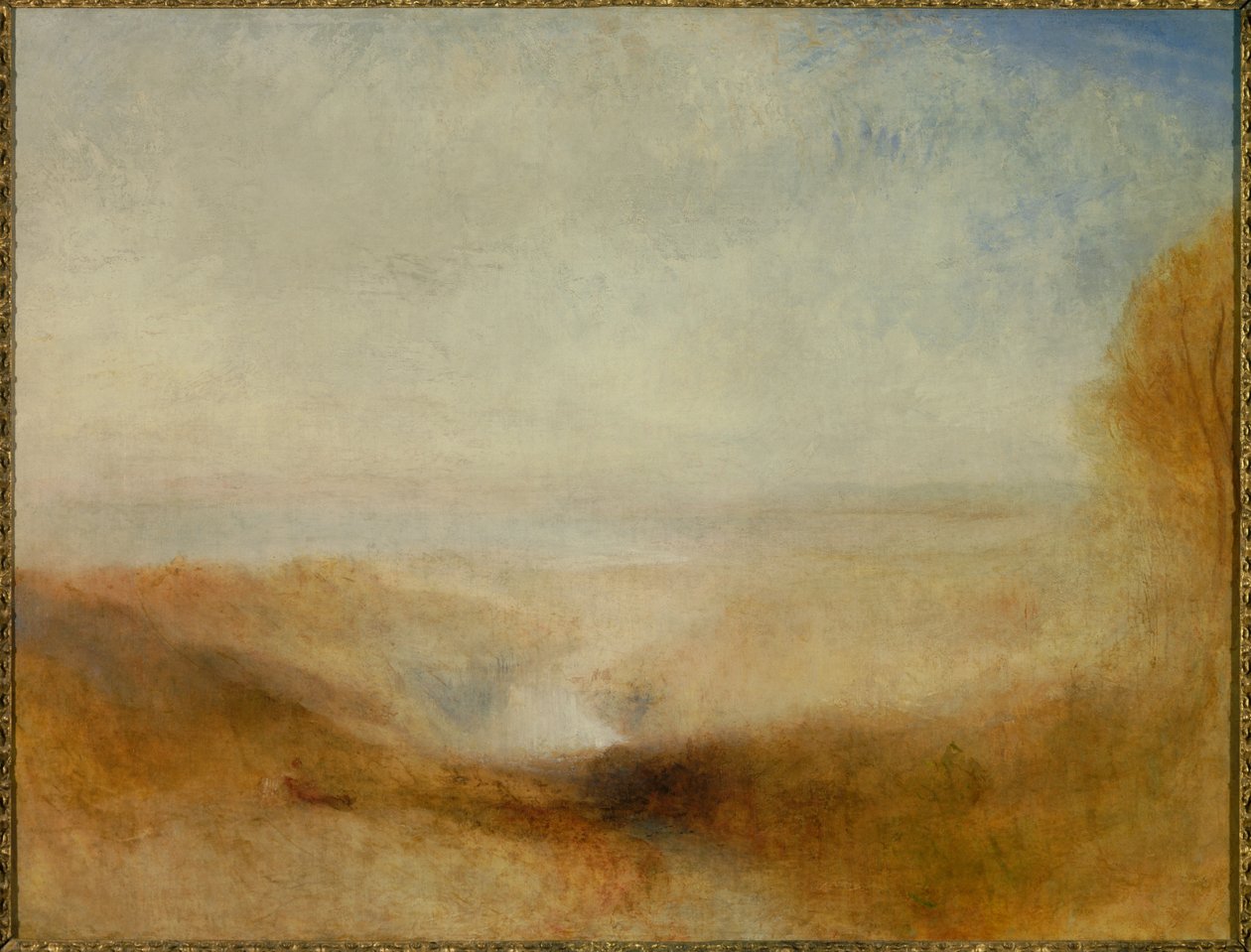 Landskab med en flod og en bugt i det fjerne. Også kaldet "" Confluent of the Severn and the Wye"" Maleri af Joseph Mallord William Turner (1775-1851) af Joseph Mallord William Turner