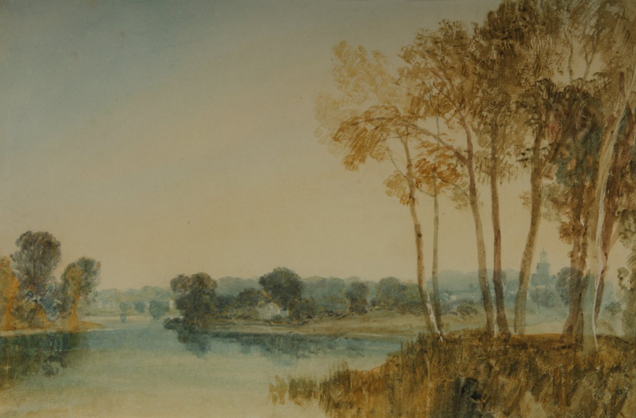 Maisema puiden kanssa Thames-joen rannalla, n. 1805 (akvarelli paperille) af Joseph Mallord William Turner