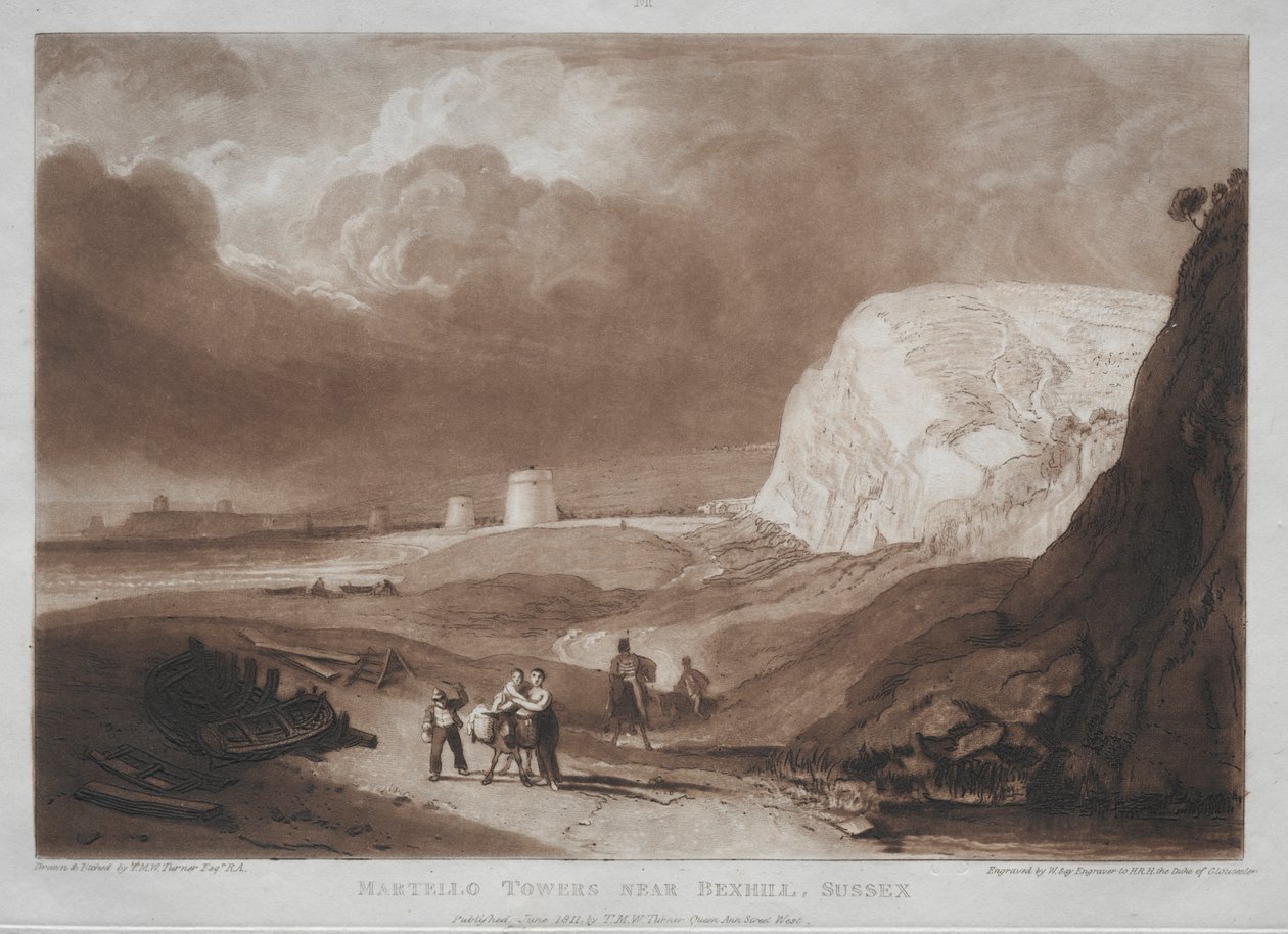 Studiebog: Martello Towers, nær Bexhill, Sussex af Joseph Mallord William Turner