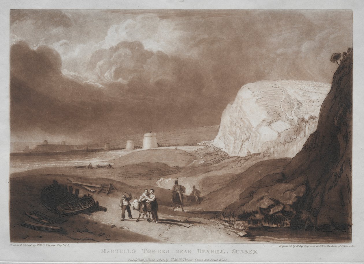Book of Studies: Martello Towers, nær Bexhill, Sussex. af Joseph Mallord William Turner