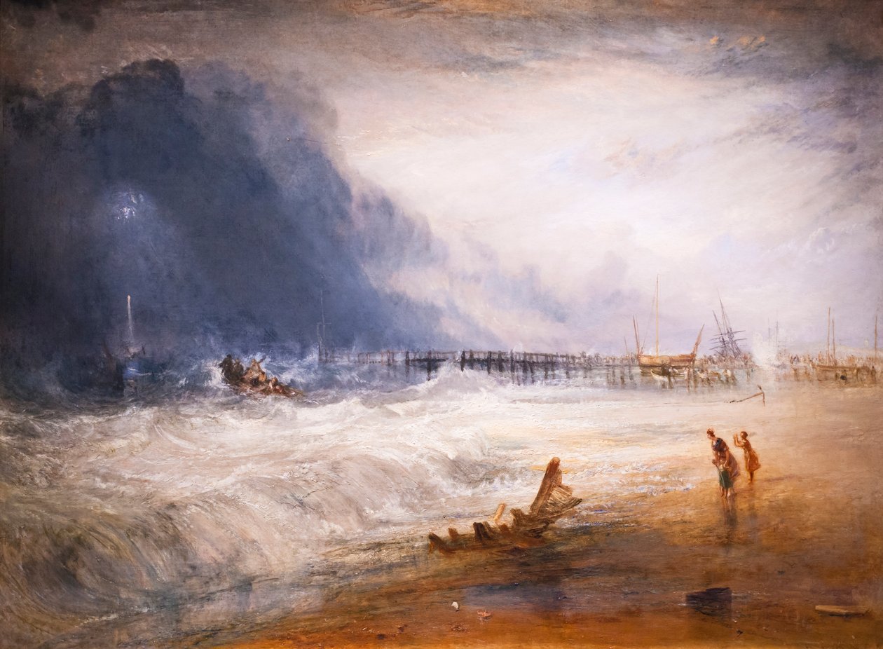 Redningsbåd og mandskabsudstyr sejler til et strandet fartøj af Joseph Mallord William Turner