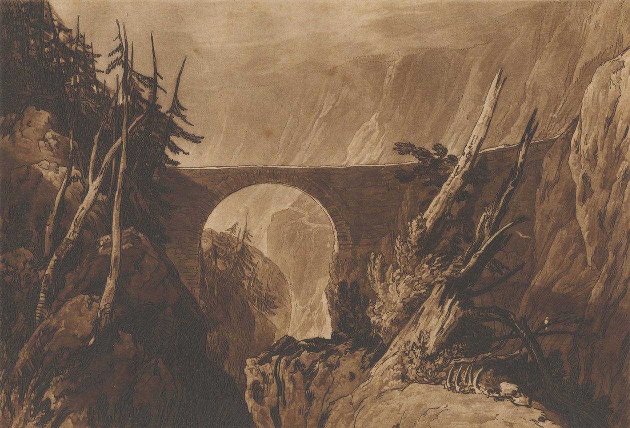 Lille Djævlebro over Reuss oven for Altdorf, Schweiz af Joseph Mallord William Turner