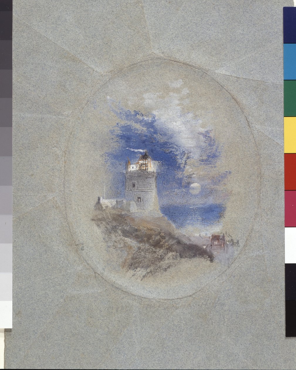 Lowestoffe Lighthouse (gouache på blåt papir) af Joseph Mallord William Turner