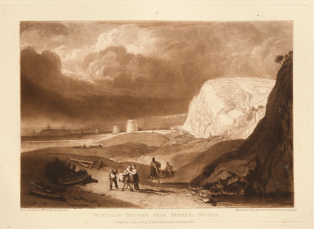Martello-tårne nær Bexhill, Sussex af Joseph Mallord William Turner