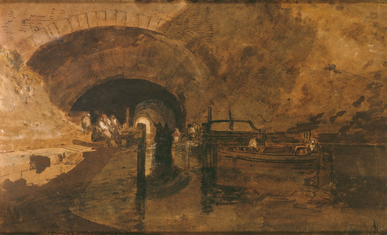 Mænd og pramme ved tunnelindgang af Joseph Mallord William Turner