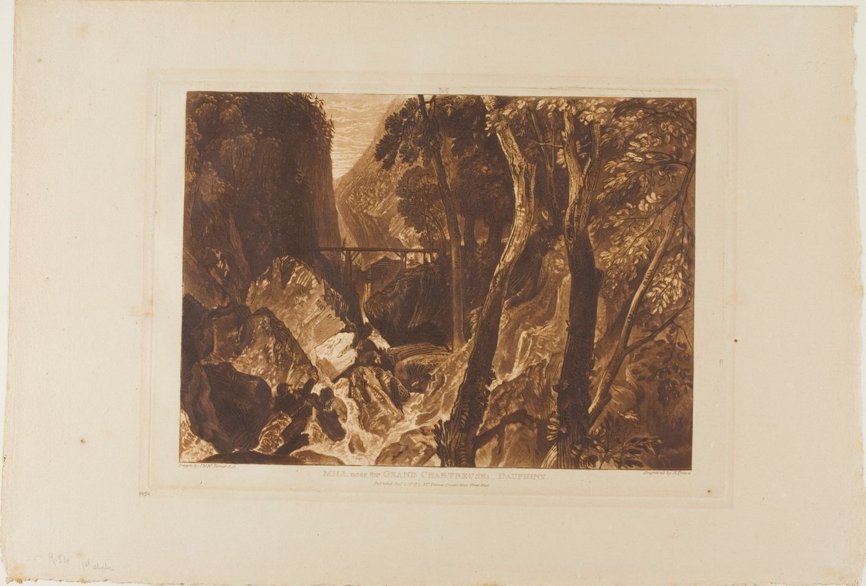 Mølle nær Grand Chartreuse, plade 54 fra Liber Studiorum af Joseph Mallord William Turner