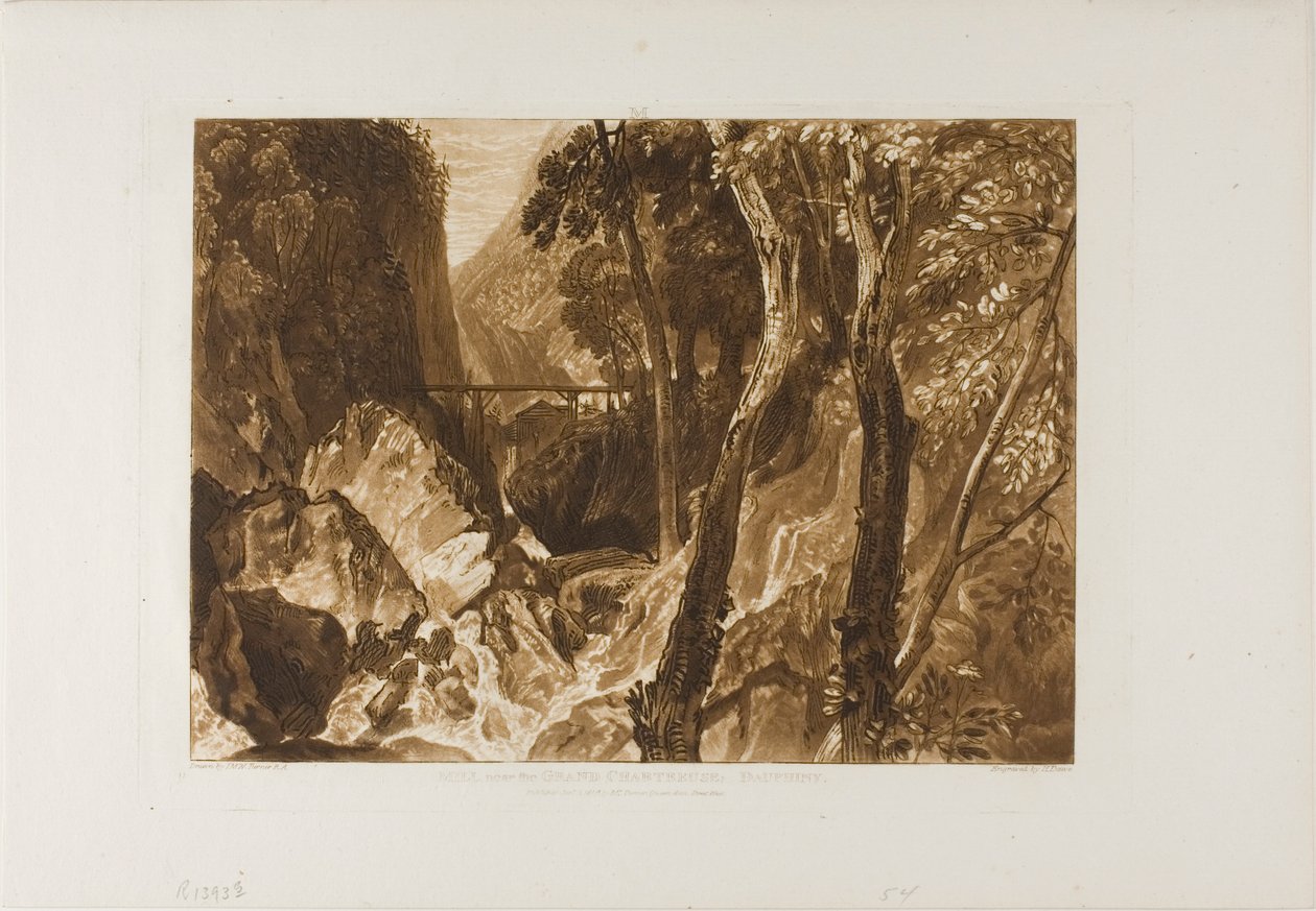 Mølle nær Grand Chartreuse, plade 54 fra Liber Studiorum af Joseph Mallord William Turner