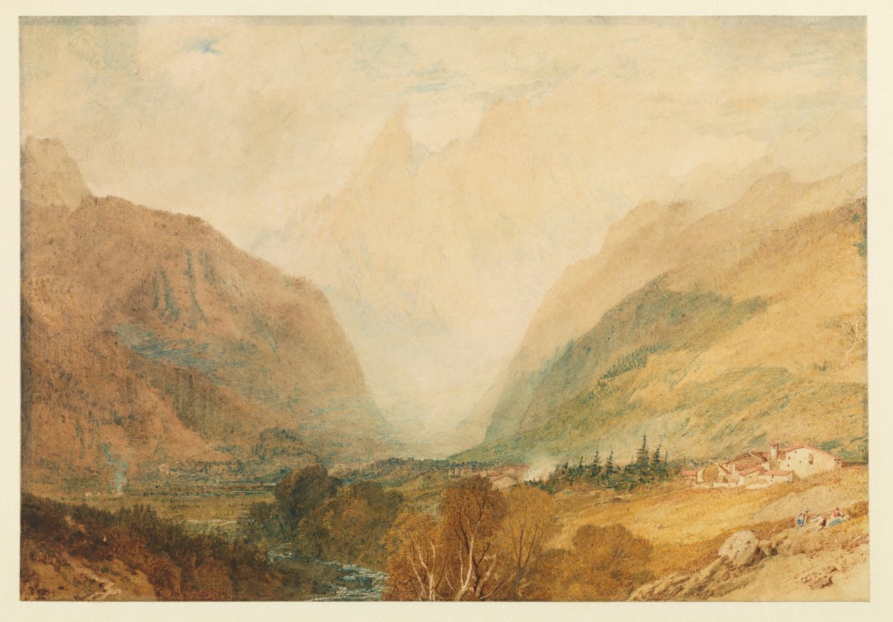 Mont Blanc, fra oven Courmayeur, omkring 1810 af Joseph Mallord William Turner