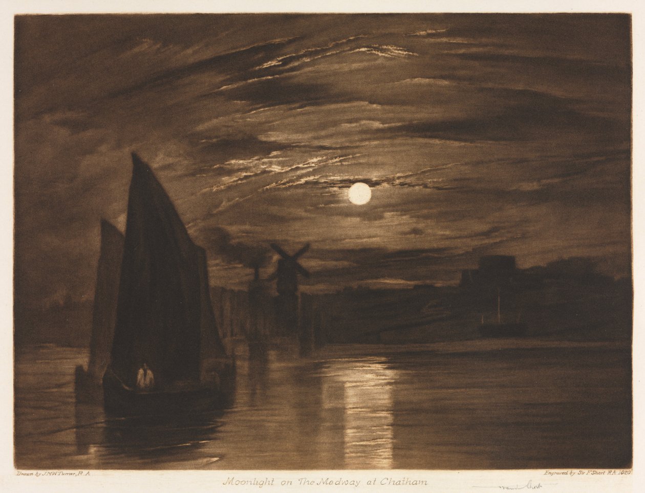 Moonlight on the Medway at Chatham, 1920. af Joseph Mallord William Turner