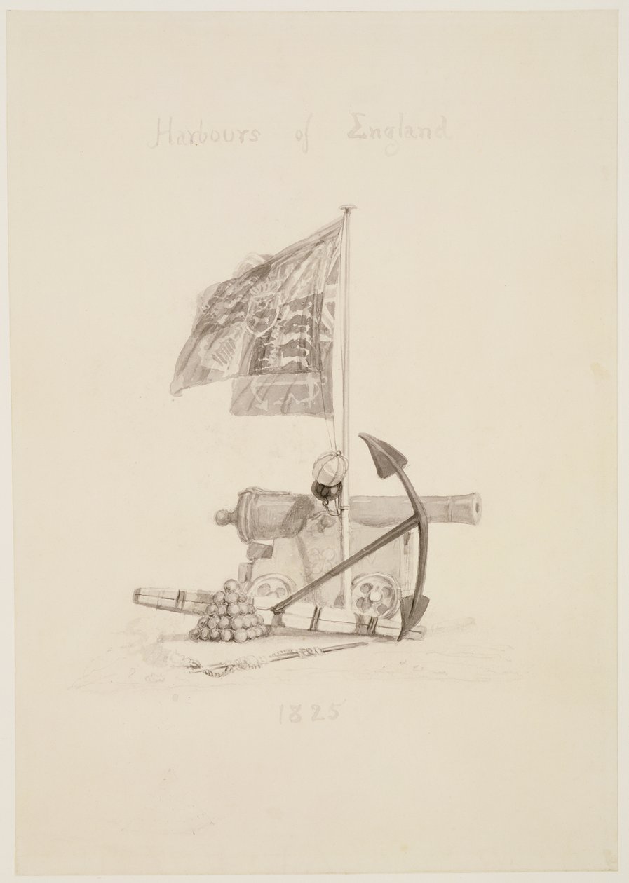 No.0567 Harbours of England, design til titelbladet på en bog, 1825 (blæk og vask) af Joseph Mallord William Turner