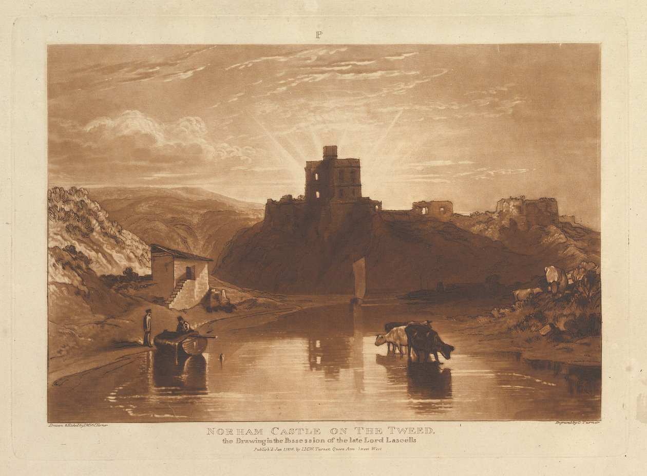 Norham Castle på Tweed Liber Studiorum, del XII, plade 57, 1. januar 1816. af Joseph Mallord William Turner