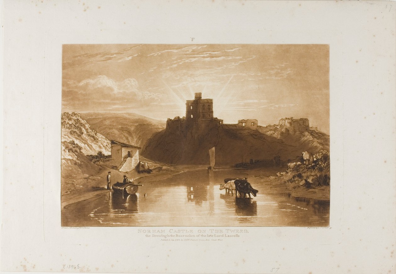 Norham Castle, plade 57 fra Studiebogen af Joseph Mallord William Turner