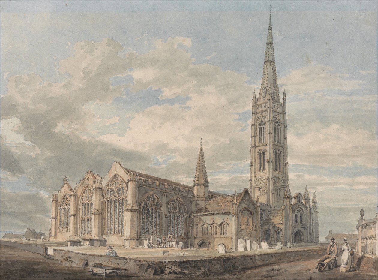 Udsigt mod nordøst over Grantham Kirke, Lincolnshire af Joseph Mallord William Turner