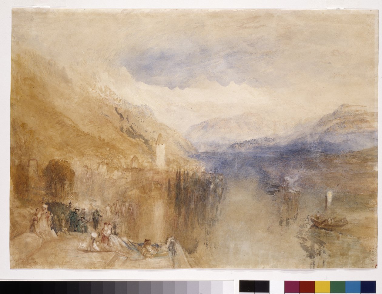 Oberhofen, Thun-søen (akvarel på hvidt papir) af Joseph Mallord William Turner