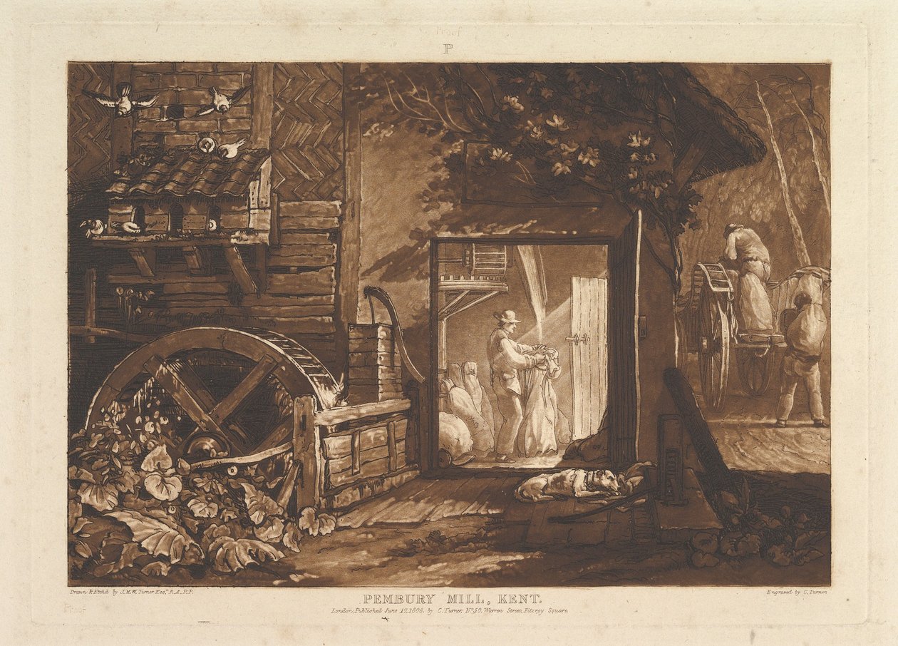 Pembury Mill, Kent Liber Studiorum, del III, plade 12, 10. juni 1808. af Joseph Mallord William Turner