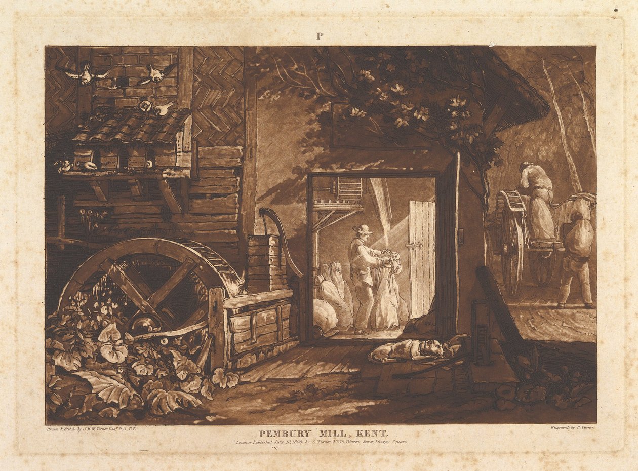 Pembury Mill, Kent Liber Studiorum, del III, plade 12, 10. juni 1808. af Joseph Mallord William Turner