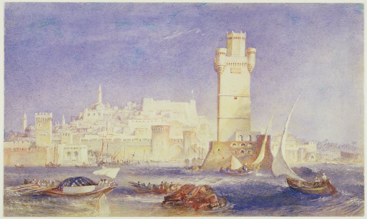Rhodos, ca. 1823-24 (w/c & kropsfarve på papir) af Joseph Mallord William Turner