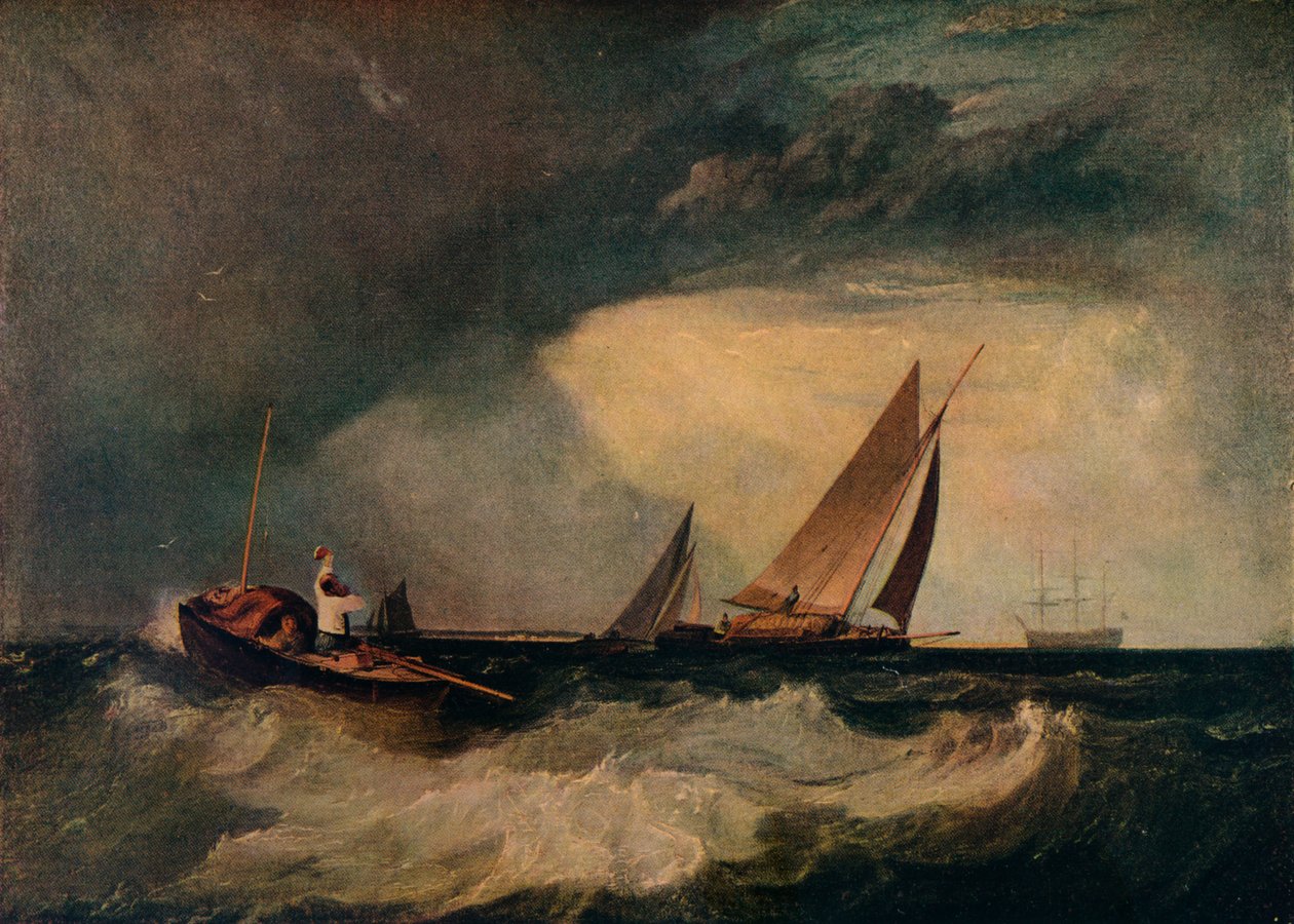 Shoeburyness Fisherman Hailing a Whitstable Hoy, alias The Pilot Boat, and The Red Cap, c1809 af Joseph Mallord William Turner