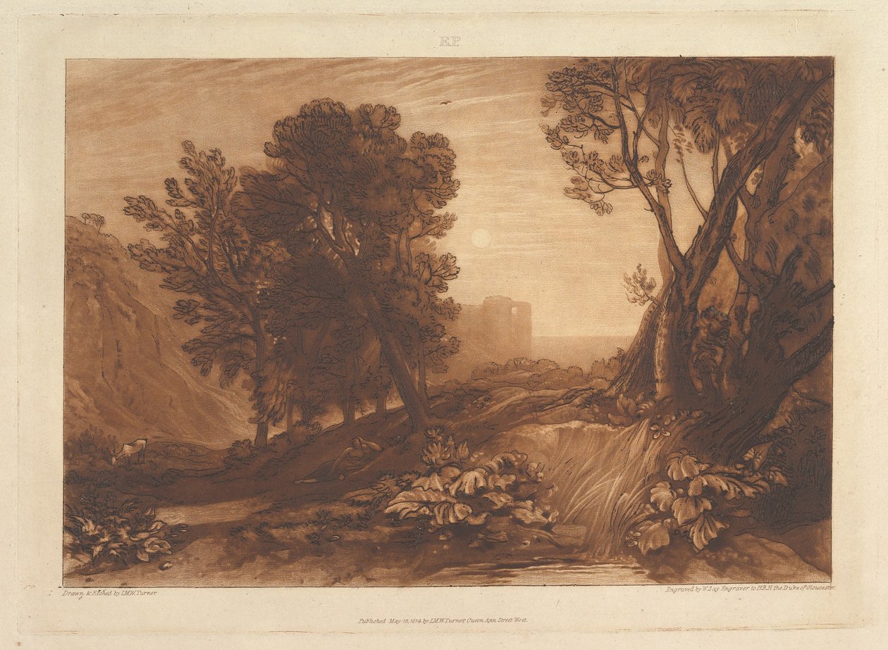 Solitude, eller The Reading Magdalen Liber Studiorum, del XI, tavle 53, 12. maj 1814. af Joseph Mallord William Turner
