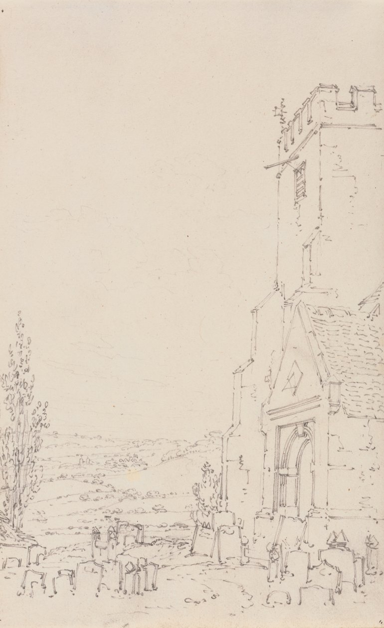 Sydportalen og tårnet i en uidentificeret kirke, ca. 1790-95 (blyant på bundet papir) af Joseph Mallord William Turner
