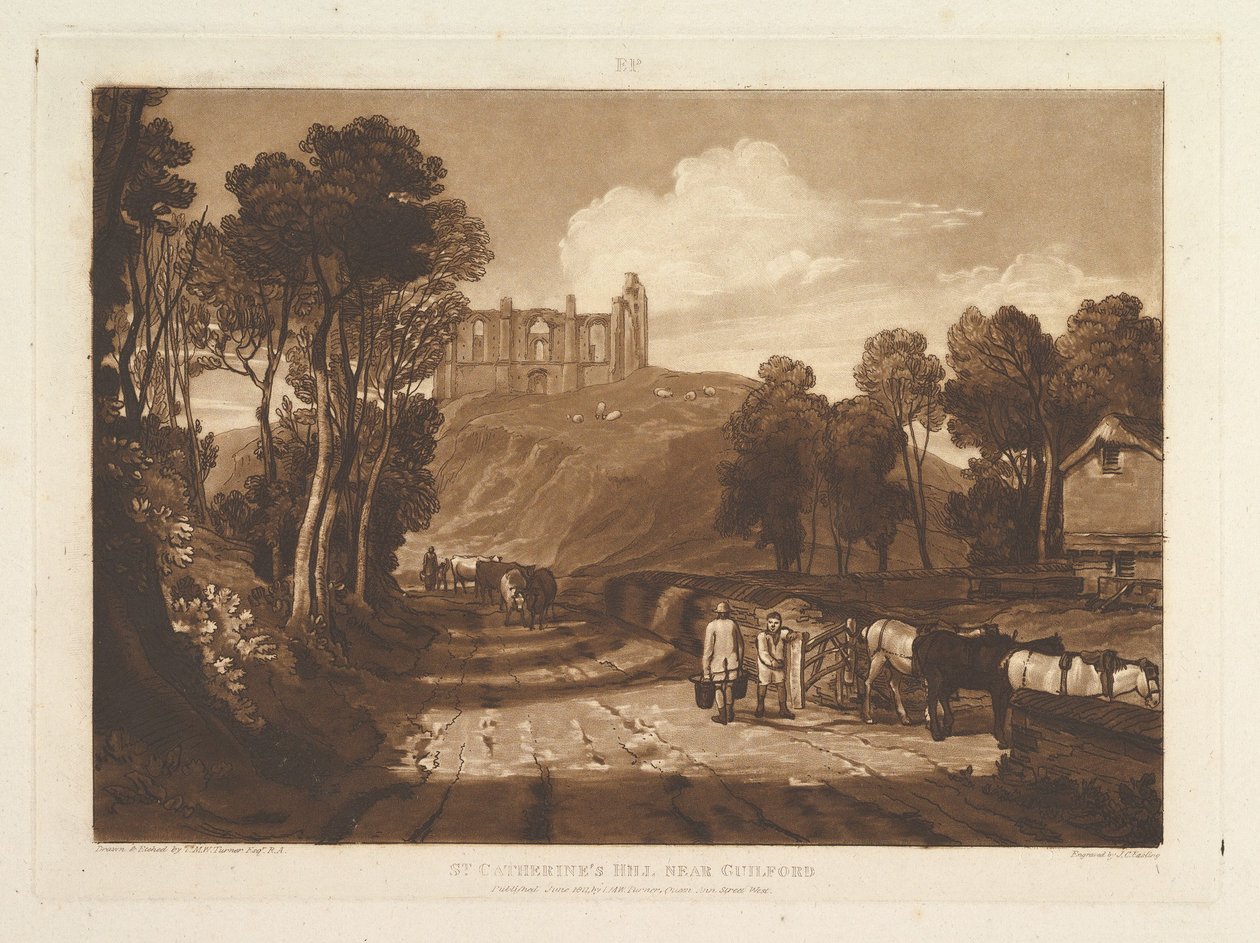 St. Catharines Hill nær Guilford Liber Studiorum, del VII, plade 33, juni 1811. af Joseph Mallord William Turner