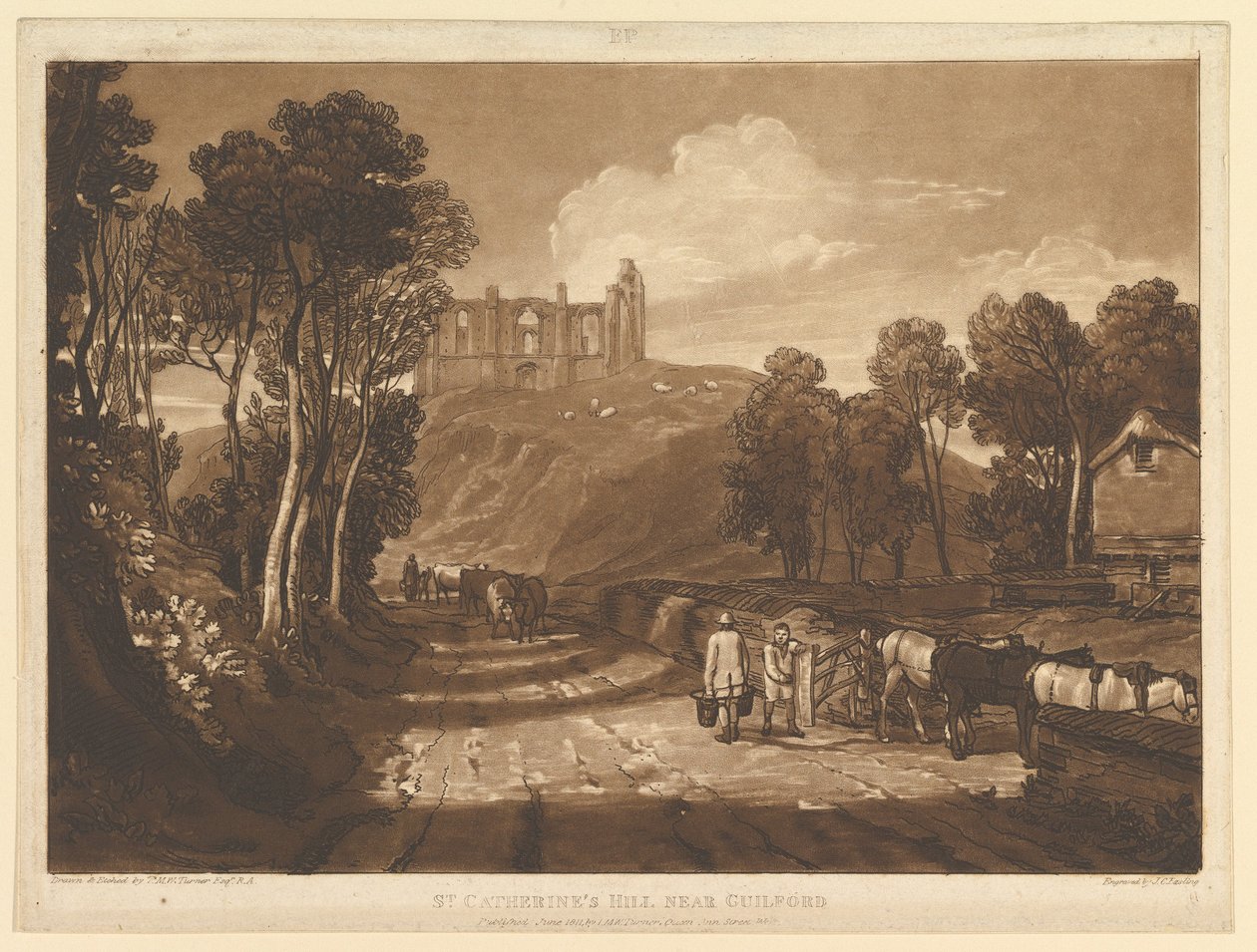 St. Catharines Hill nær Guilford Liber Studiorum, del VII, plade 33, juni 1811. af Joseph Mallord William Turner