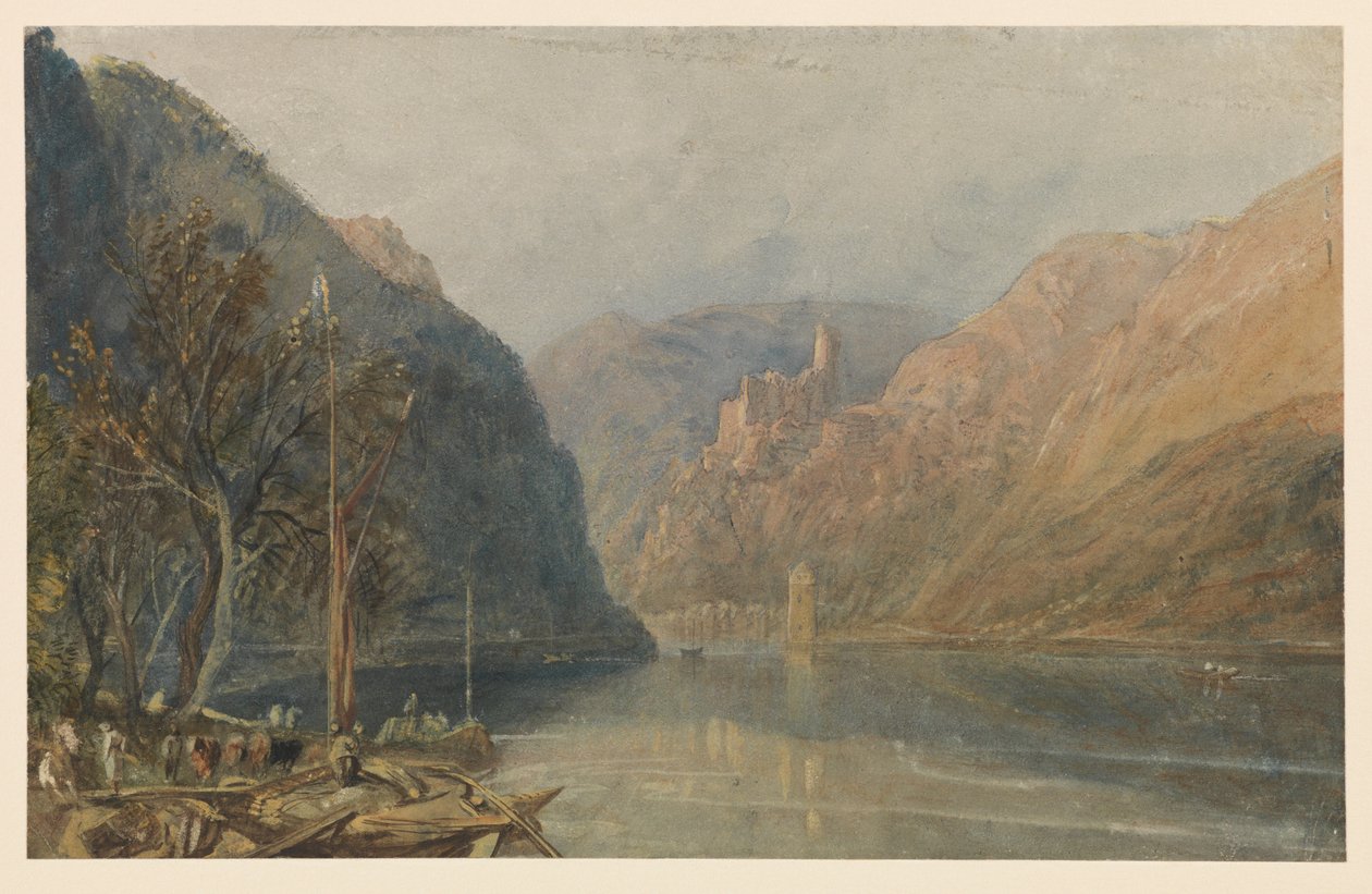 St Goarshausen og Katz Slot, 1817 af Joseph Mallord William Turner