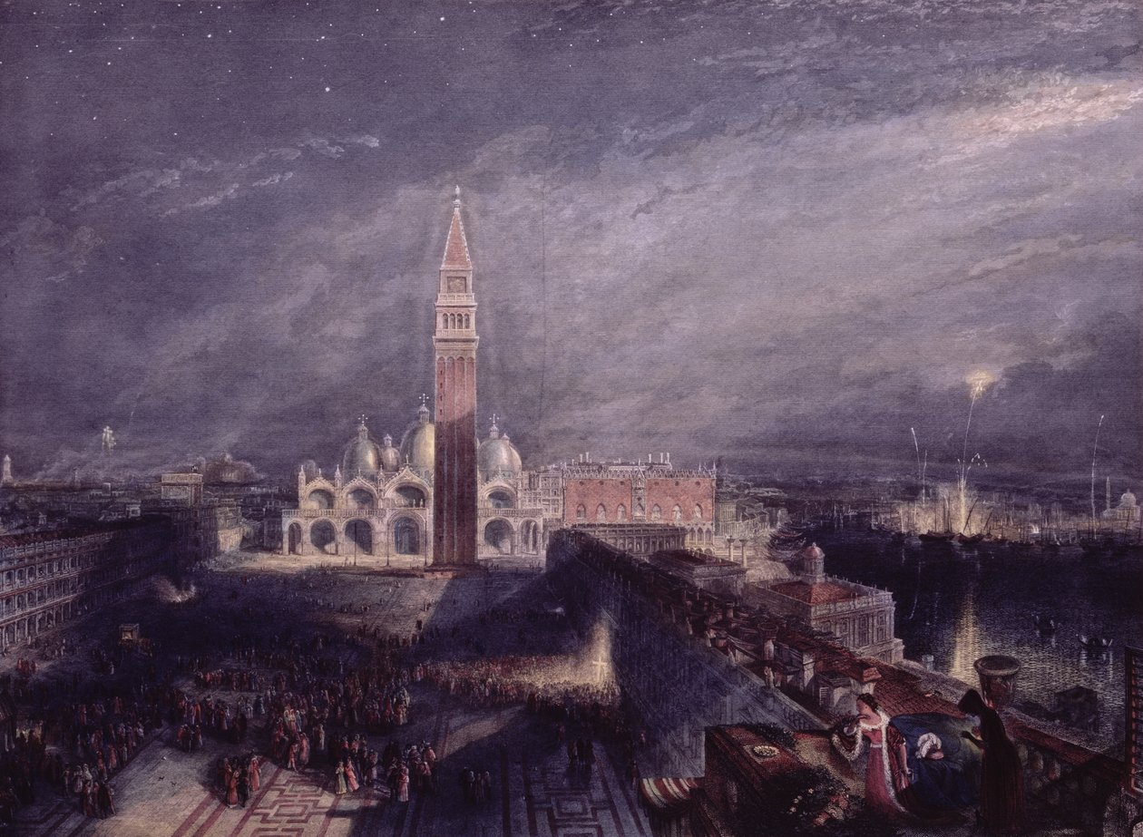 Markuspladsen, Venedig (Måneskin) indgraveret af George Hollis (1792-1842) pub. 1881 af Joseph Mallord William Turner