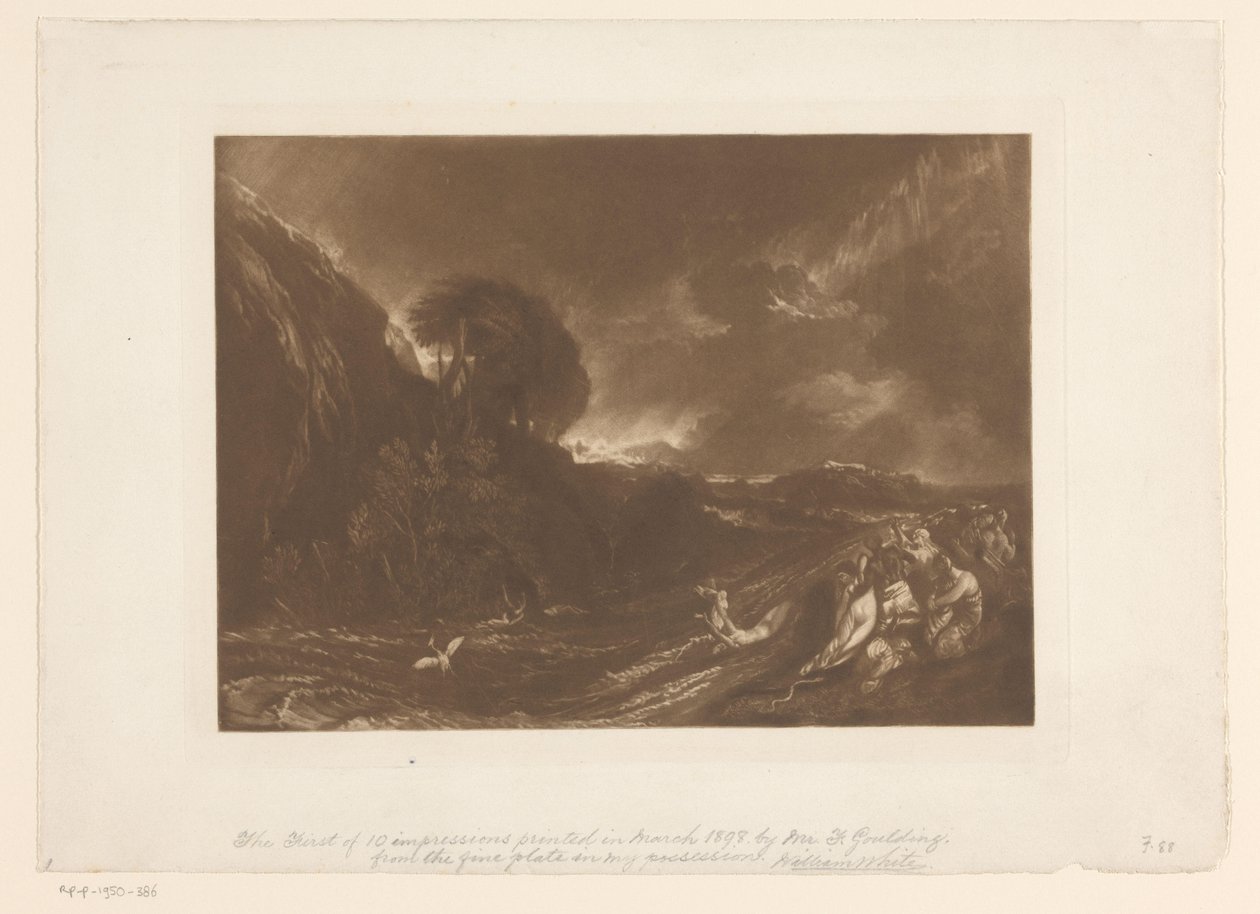 Stormfuldt landskab med oversvømmelser og druknende mennesker Syndfloden Landskabsstudier (serietitel) Liber Studiorum (serietitel) af Joseph Mallord William Turner