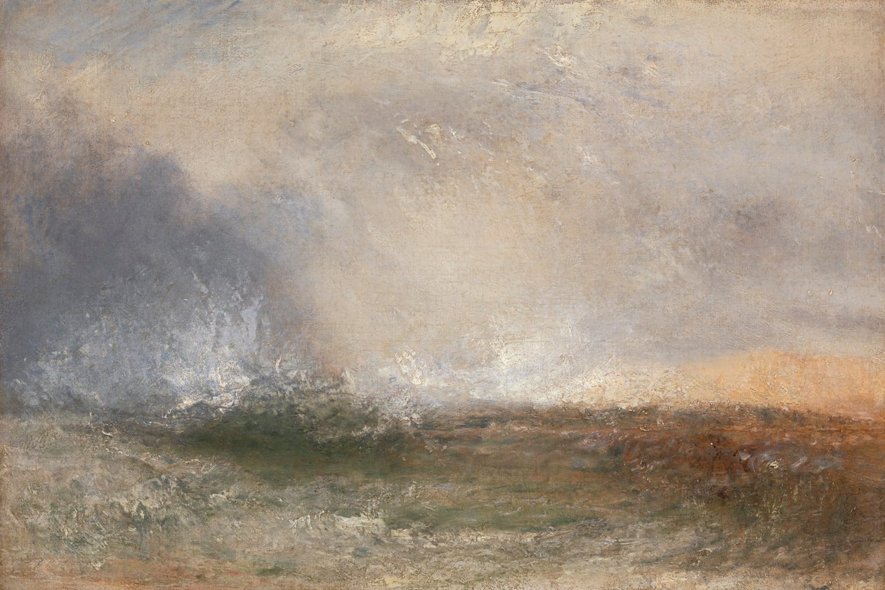 Stormfuldt hav bryder på en kyst af Joseph Mallord William Turner