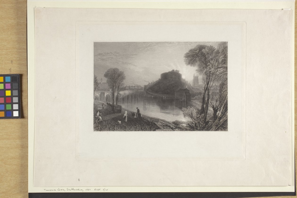 Tamworth Castle, Staffordshire (ætsning og gravering på indisk papir, chine collé) af Joseph Mallord William Turner