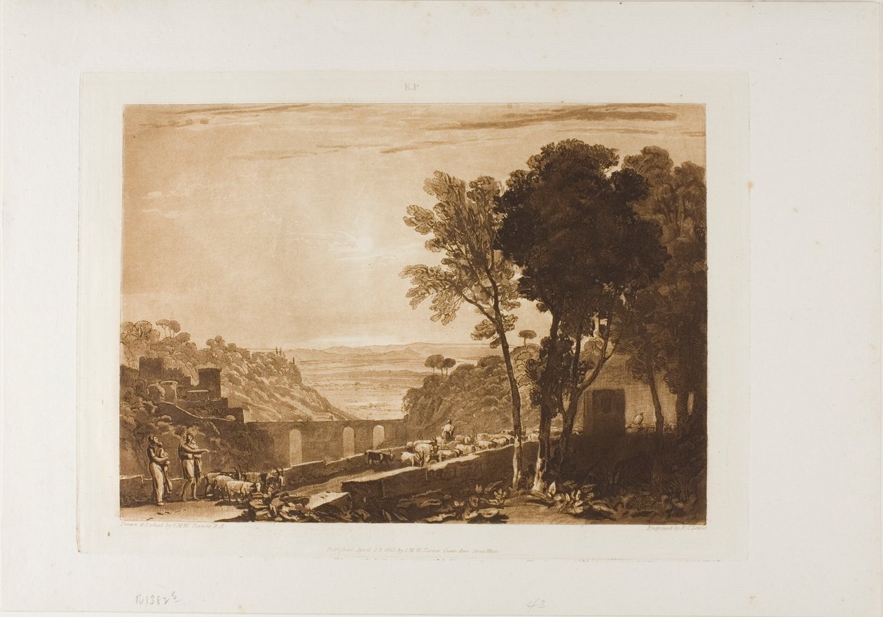 Broen og gederne, tallerken 43 fra LIber Studiorum af Joseph Mallord William Turner