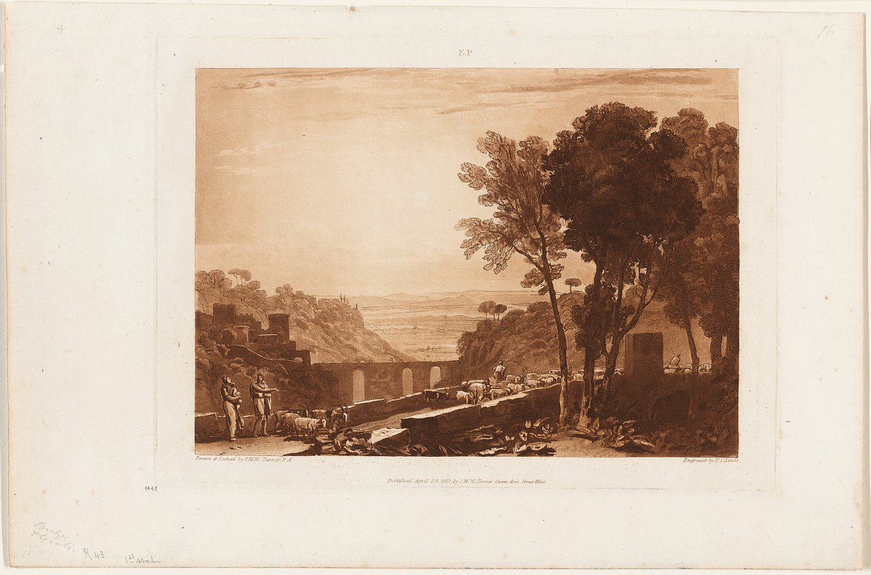 Broen og gederne, tallerken 43 fra Liber Studiorum af Joseph Mallord William Turner