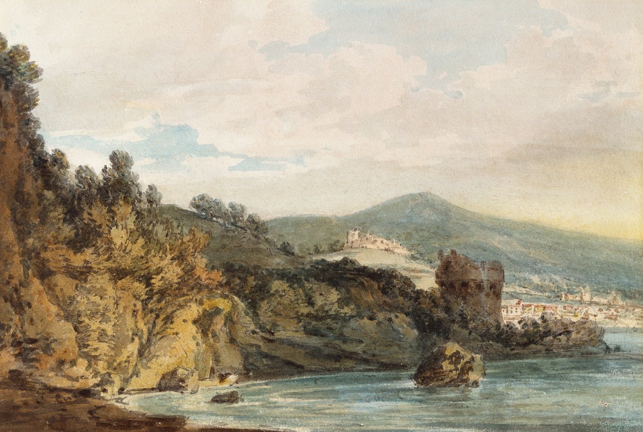 Kysten under Vietri, Salerno i det fjerne, slottet set over Torre Crestarella af Joseph Mallord William Turner