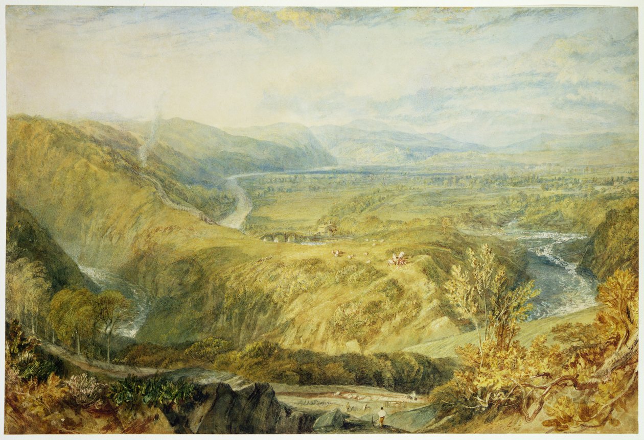 The Crook of Lune, ser mod Hornby Castle, 1816-18 (grafit, wc, kropsfarve og kridt på papir) af Joseph Mallord William Turner