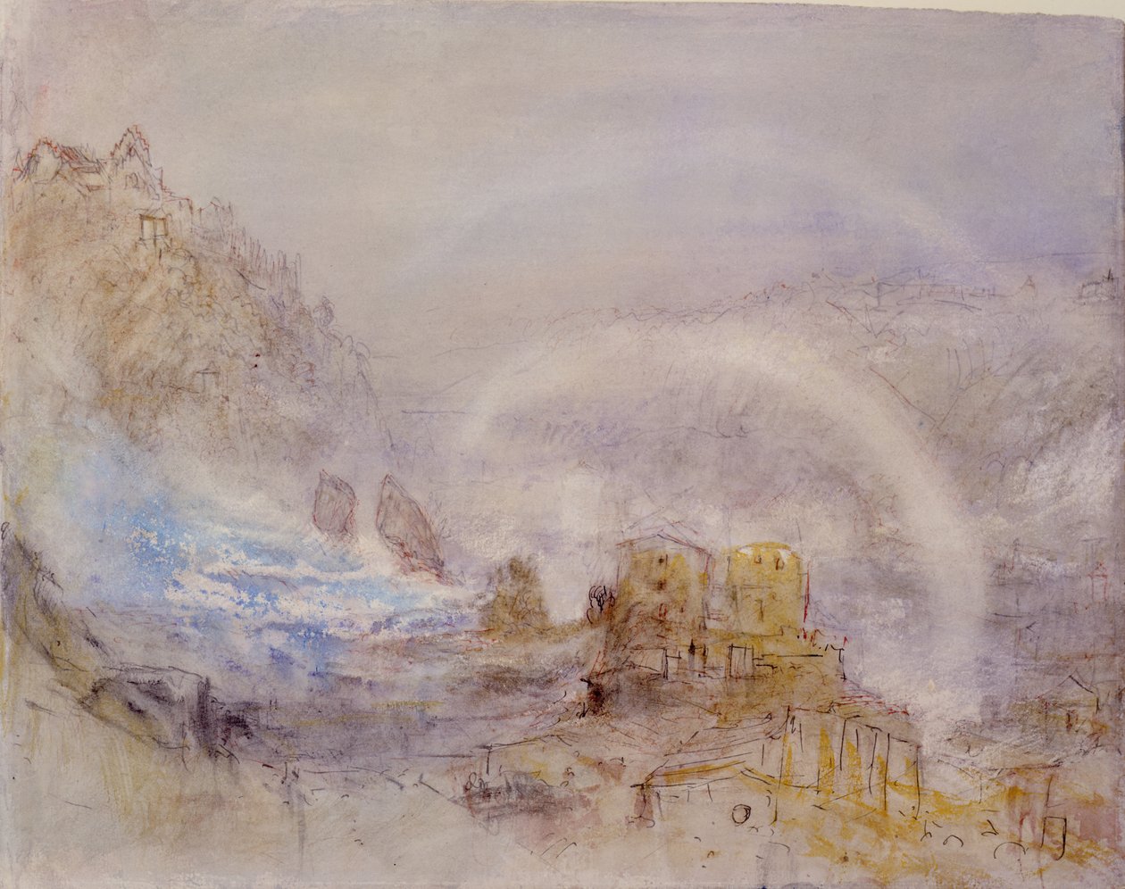 Rhinens fald ved Schaffhausen (blyant, rødt blæk & wc på papir) af Joseph Mallord William Turner