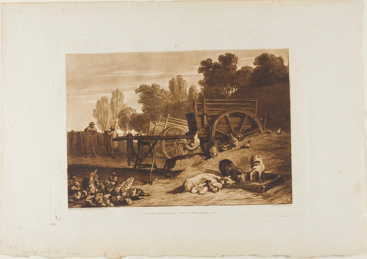 Gårdsgården med hanen, tallerken 17 fra Liber Studiorum af Joseph Mallord William Turner