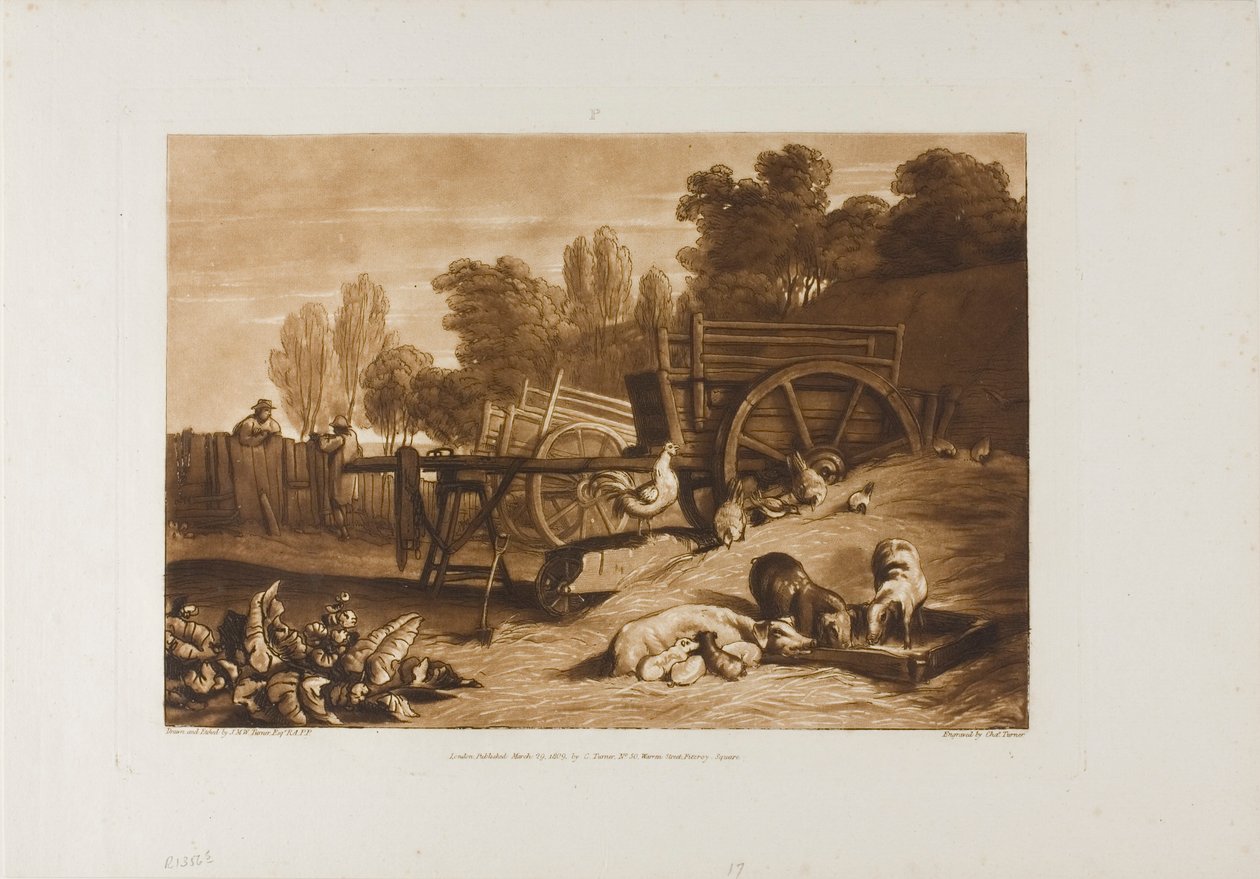 Gårdsgården med hanen, tallerken 17 fra Liber Studiorum af Joseph Mallord William Turner