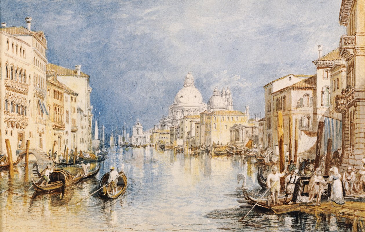 Canal Grande, Venedig, med gondoler og figurer i forgrunden, ca. 1818 af Joseph Mallord William Turner