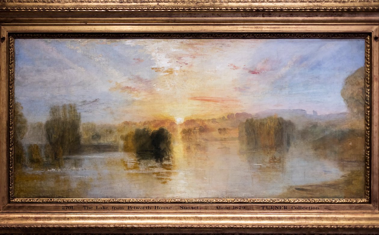 The Lake, Petworth, Sunset, ca. 1827-28 (olie på lærred) af Joseph Mallord William Turner