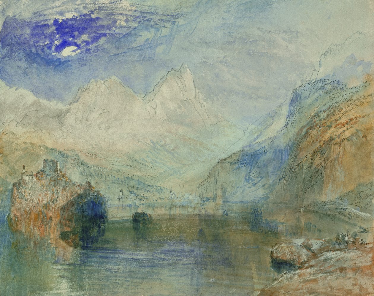 Lauerzersee med Schwyz and the Mythen (akvarel på papir) af Joseph Mallord William Turner