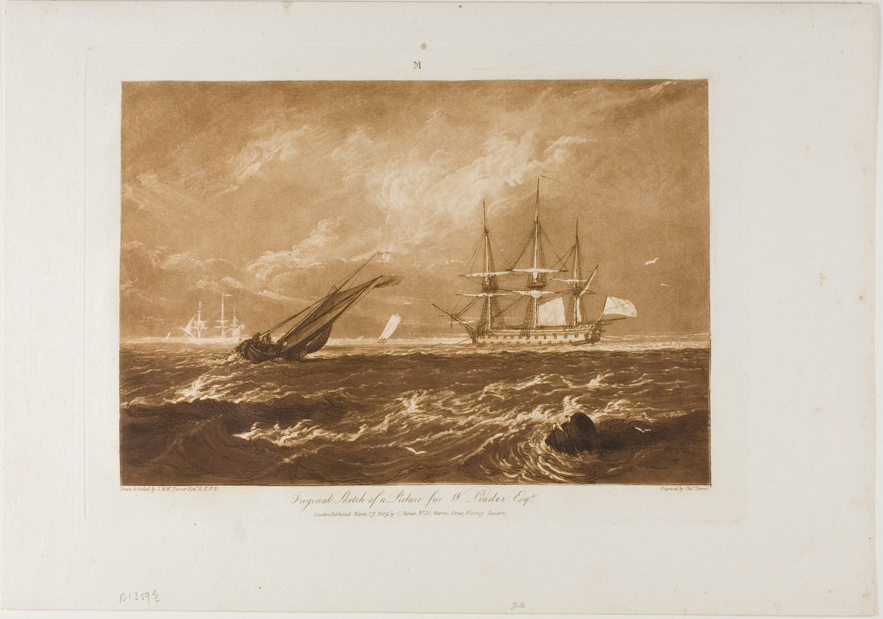 The Leader Sea Piece, tallerken 20 fra Liber Studiorum af Joseph Mallord William Turner