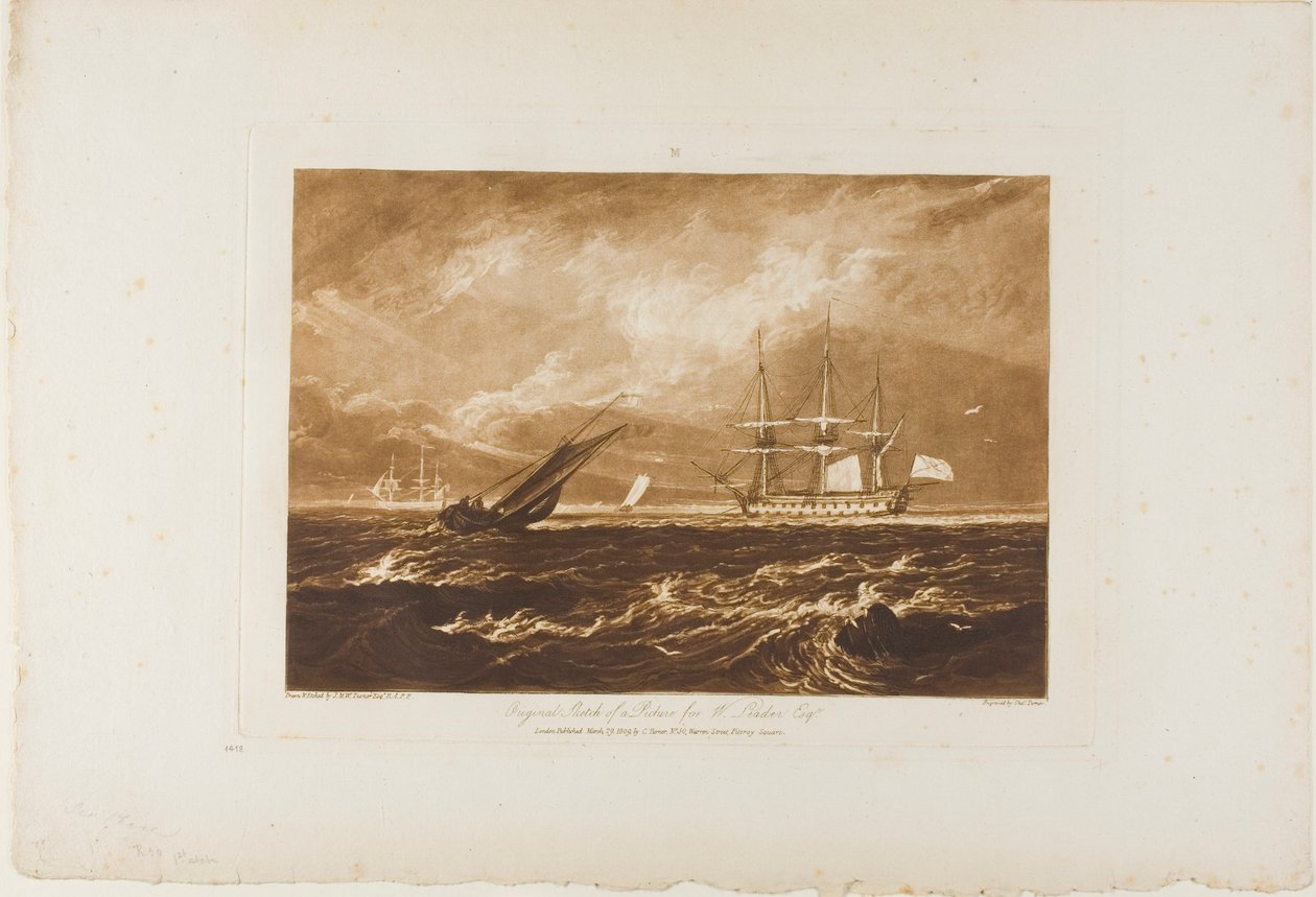The Leader Sea Piece, tallerken 20 fra Liber Studiorum af Joseph Mallord William Turner