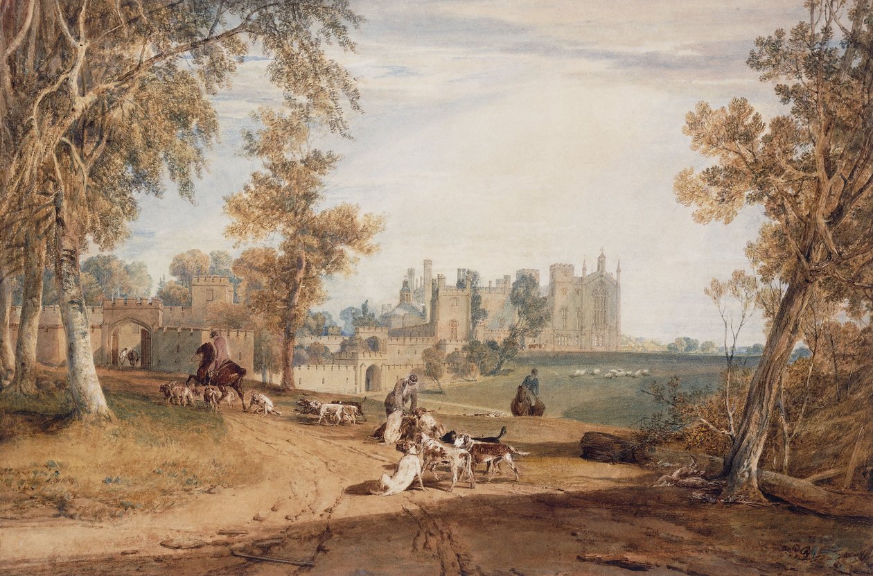 Nordvestfronten, Cassiobury, med hunde og jægere, af Joseph Mallord William Turner