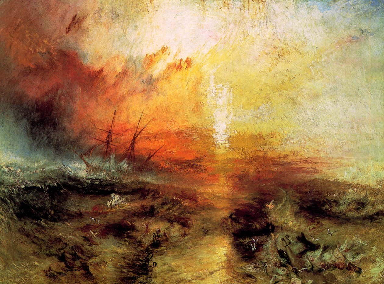Slaveskibsslaverne kaster de døde og døende overbord, Typhon Coming On, 1840. af Joseph Mallord William Turner