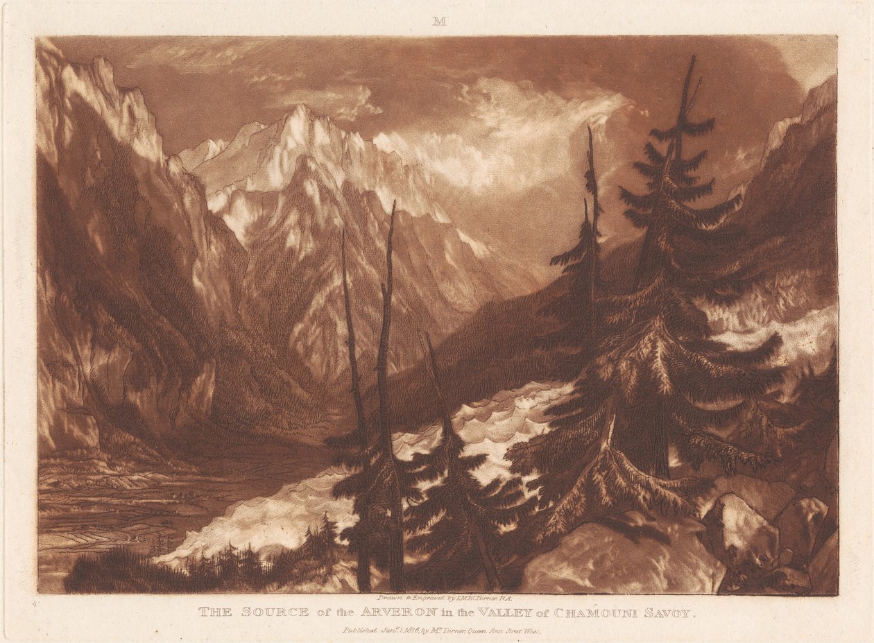 Arveron-flodens udspring i Chamouni-dalen, Savoyen af Joseph Mallord William Turner