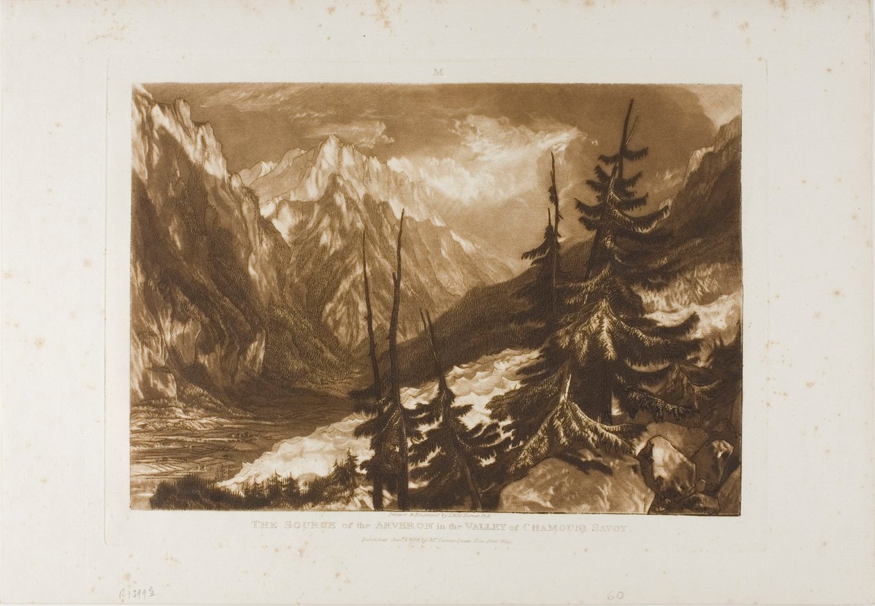 The Source of the Arveron, plade 60 fra Liber Studiorum af Joseph Mallord William Turner