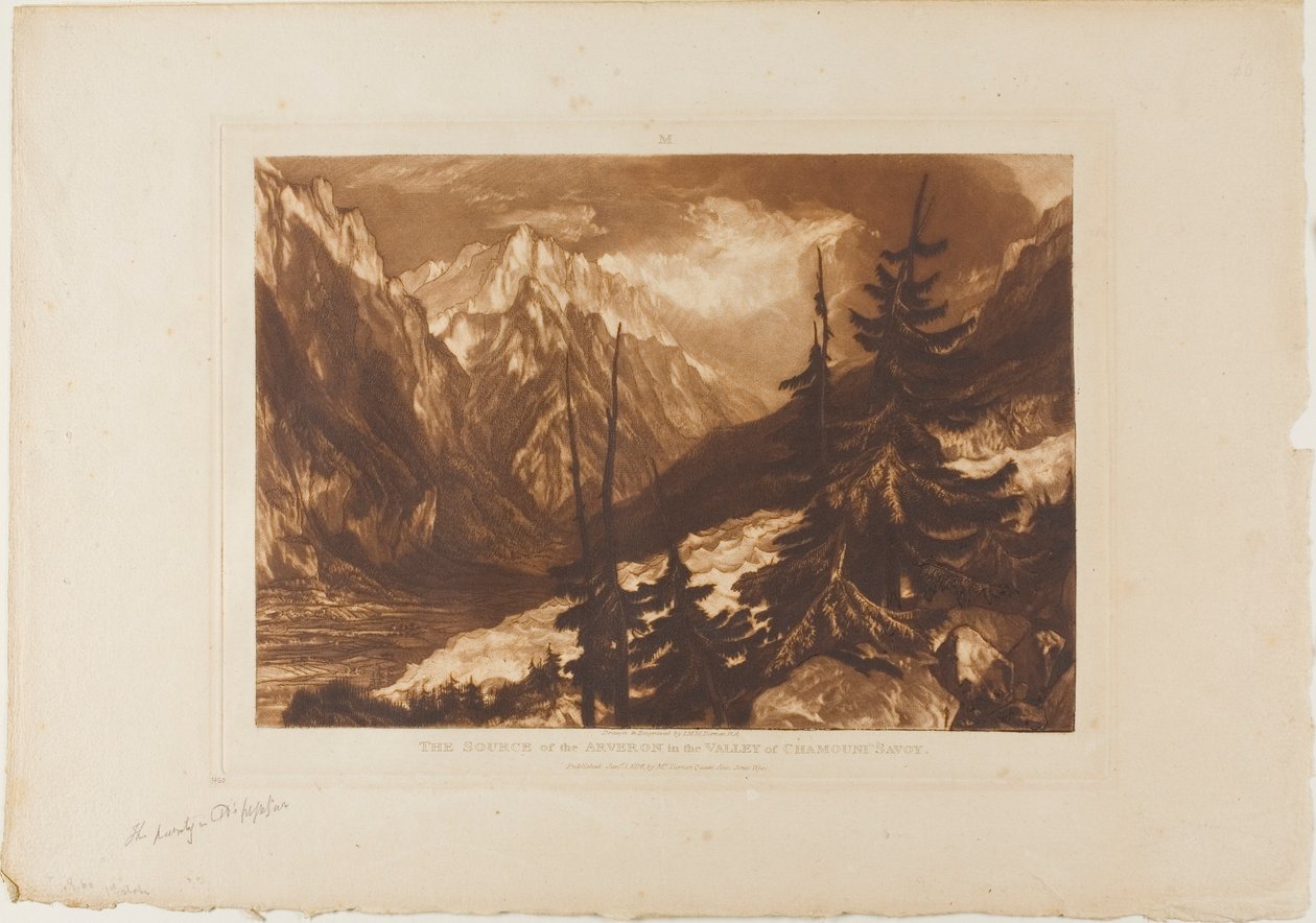 The Source of the Arveron, plade 60 fra Liber Studiorum af Joseph Mallord William Turner
